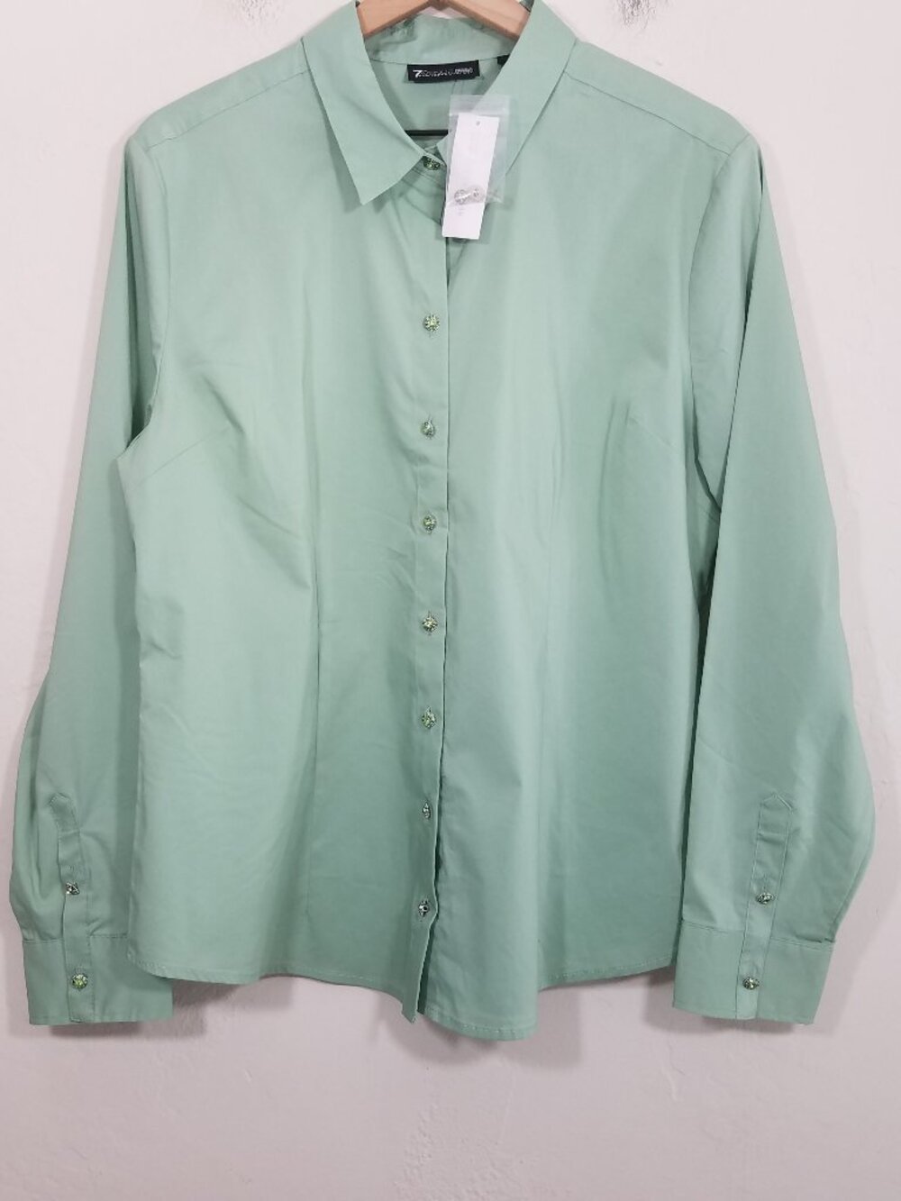NWT New York & Company Long Sleeve Button Up Shirt Top Blouse Green Size XL - Picture 2 of 6